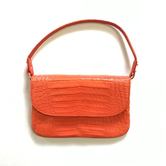 Maria Oliver Luisa Purse Shoulder Bag Womens Orange Crocodile Leather Clutch - Picture 3 of 15